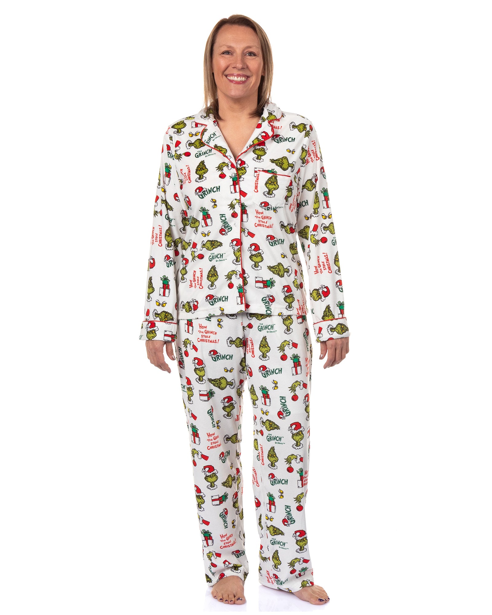 Dr. Seuss The Grinch Pajamas Women's Velveteen Notch Collar Sleep Set