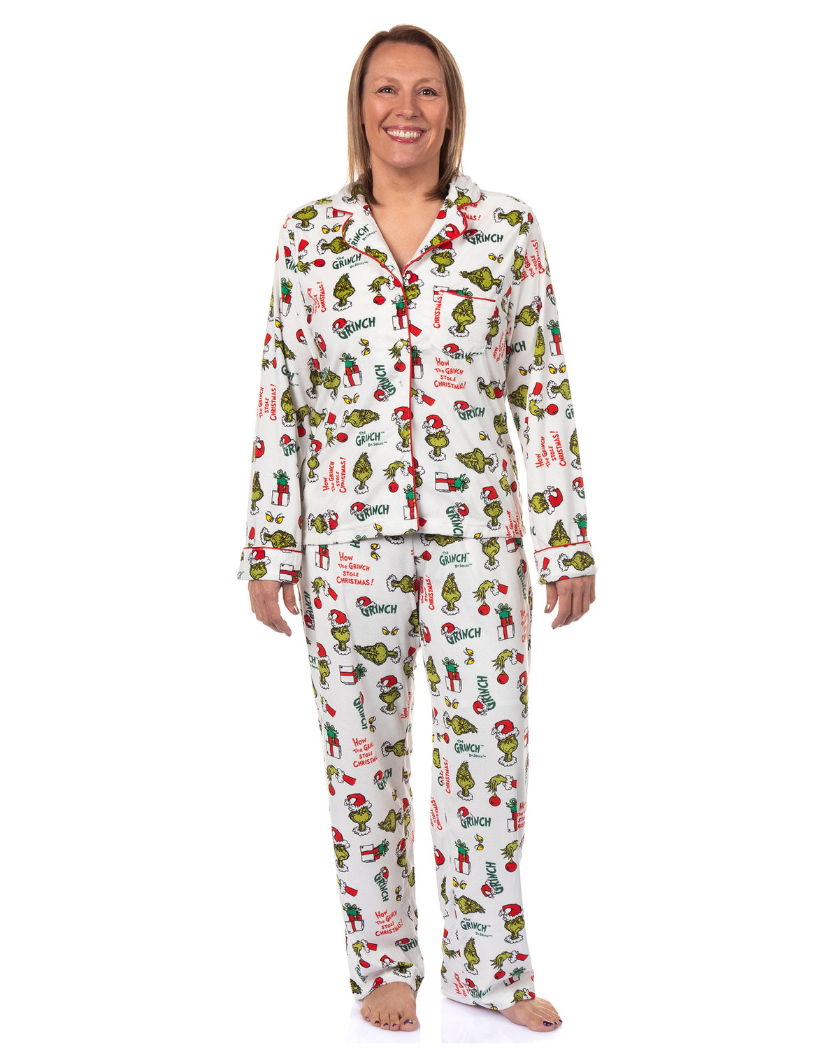 Dr. Seuss The Grinch Pajamas Women's Velveteen Notch Collar Sleep Set