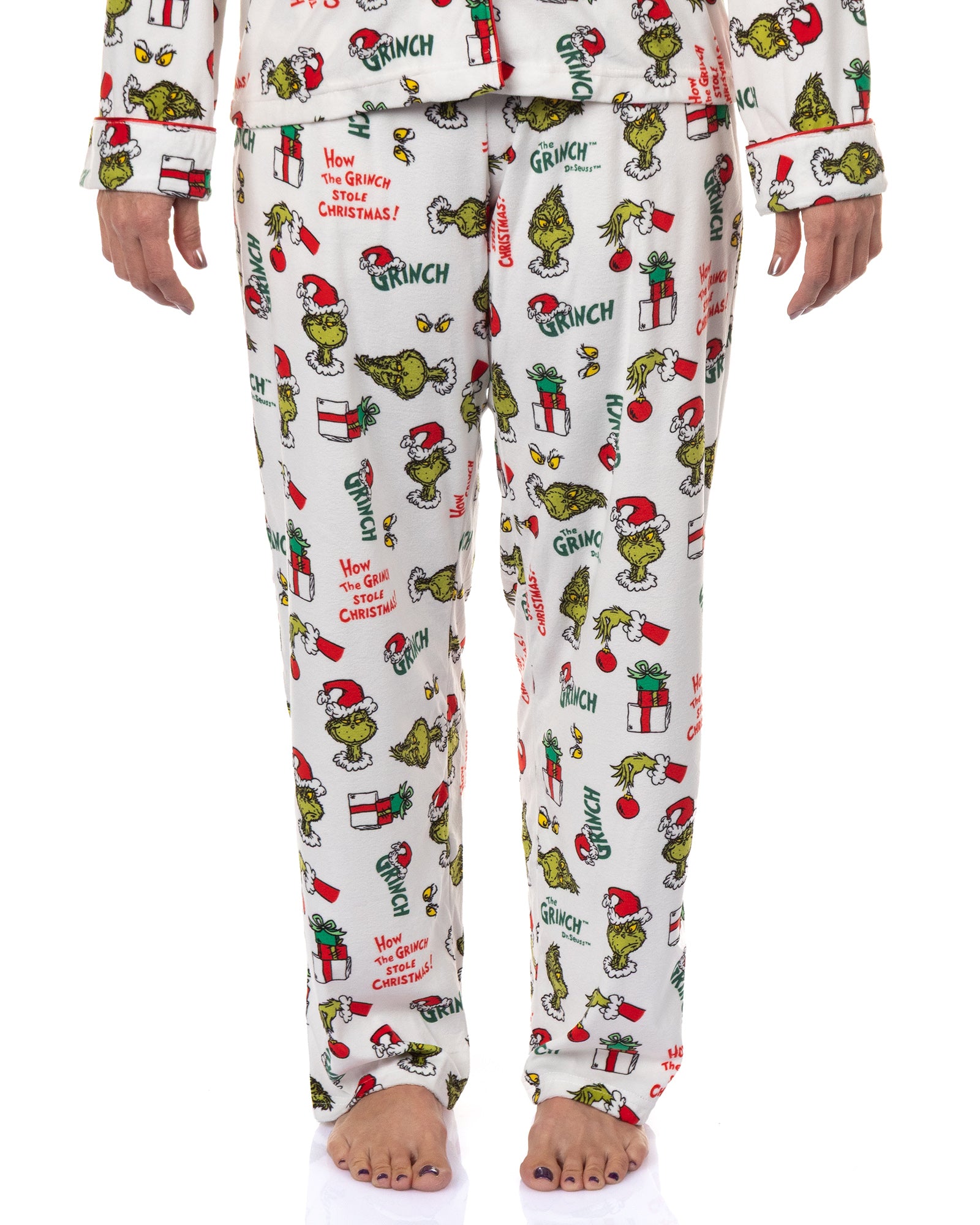 Dr. Seuss The Grinch Pajamas Women's Velveteen Notch Collar Sleep Set