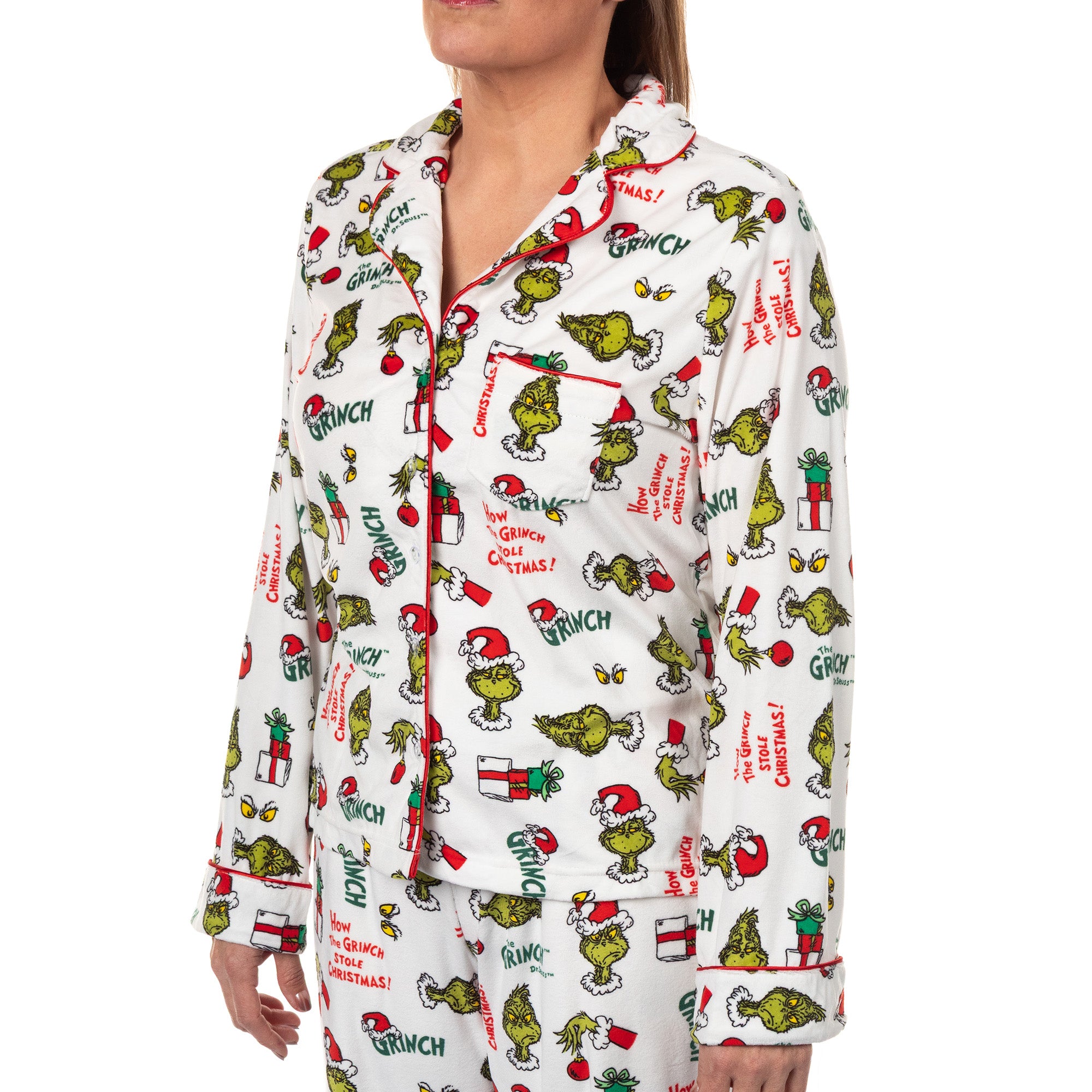 Dr. Seuss The Grinch Pajamas Women's Velveteen Notch Collar Sleep Set