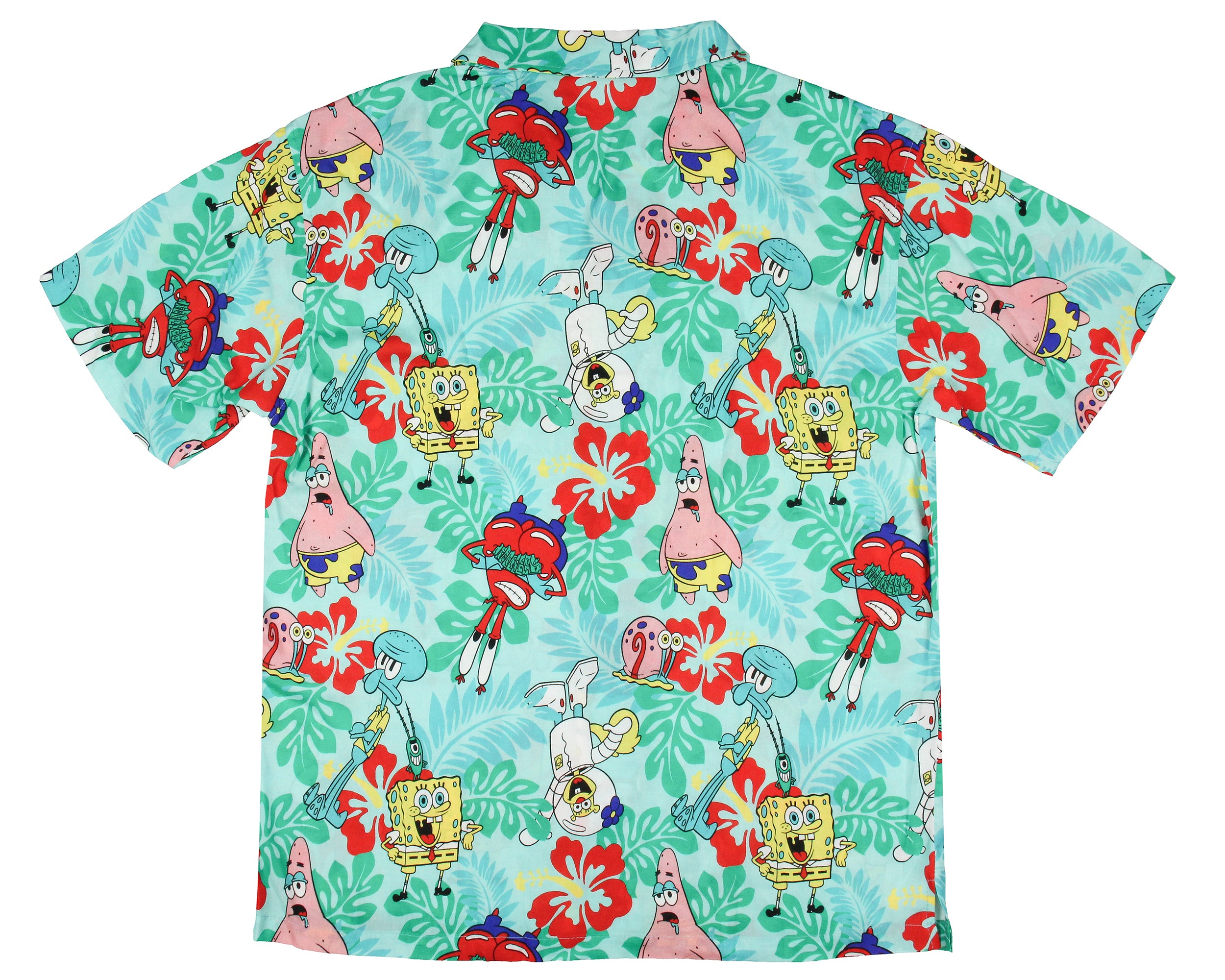 SpongeBob Squarepants Men's Character Floral Button-Up Woven Shirt