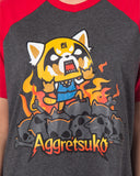 Aggretsuko Womens' Raging on Skulls Pajama Sleep Shirt Raglan Nightgown