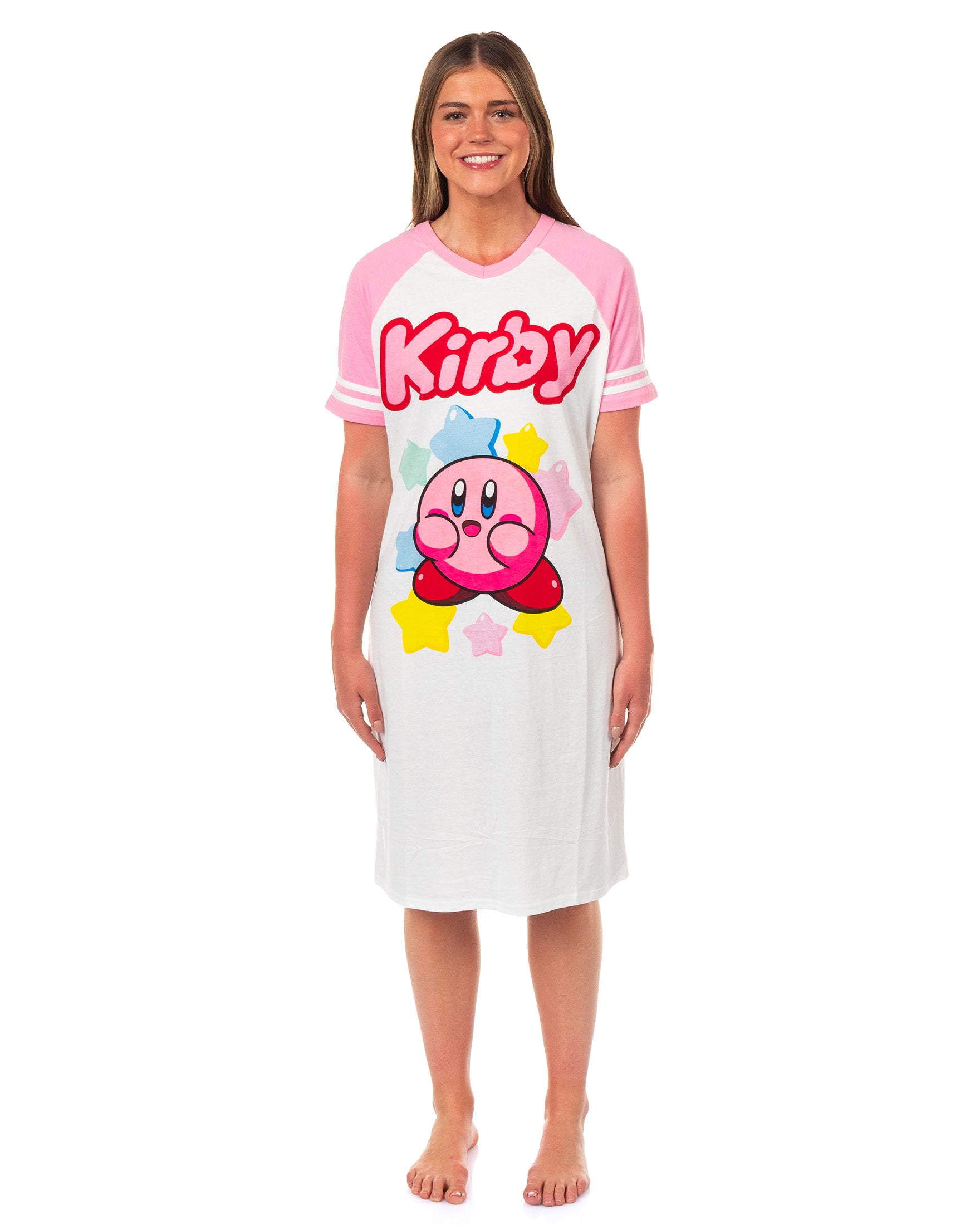 Nintendo Kirby Pajama Women's Short Sleeve Varsity Raglan Nightgown