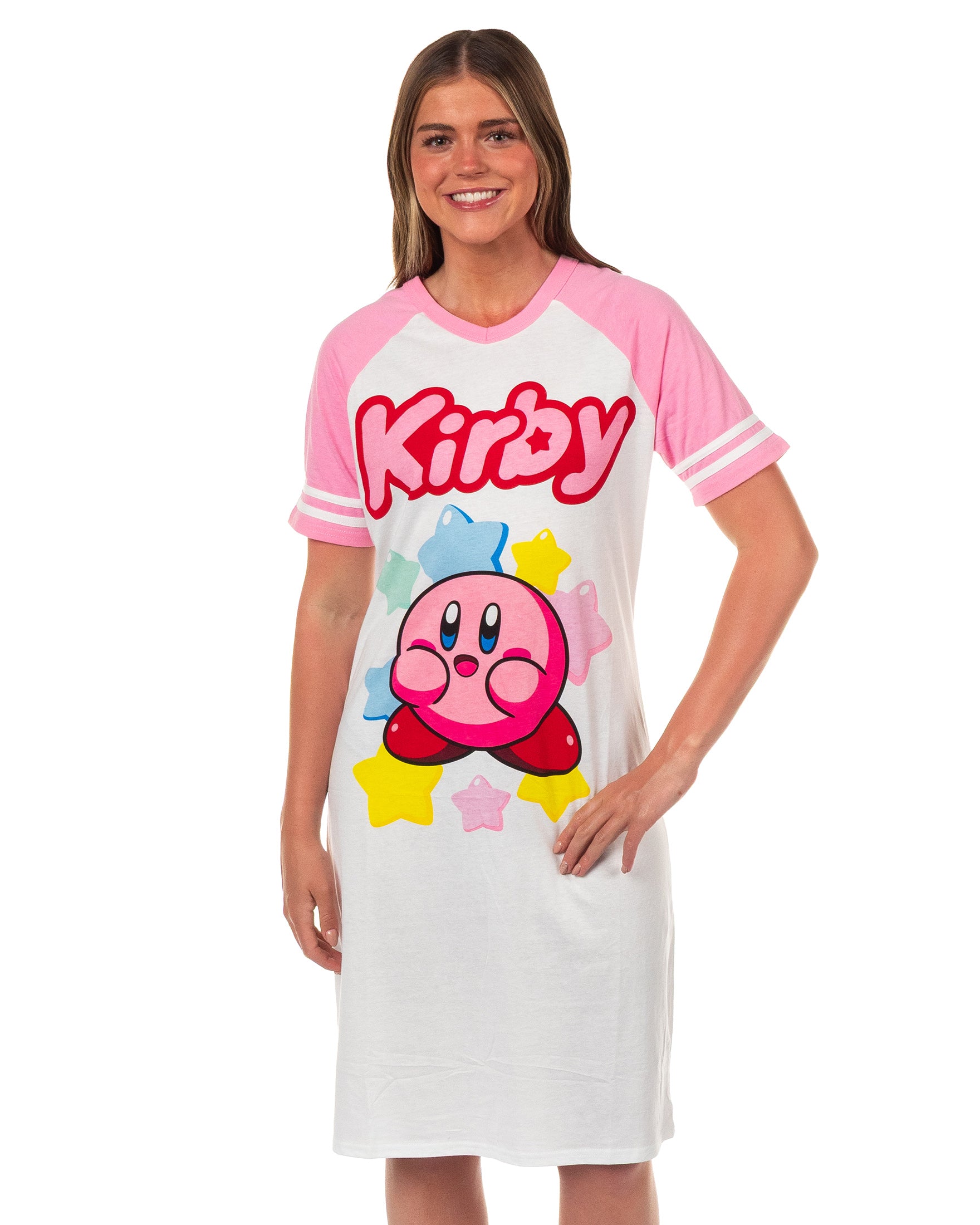 Nintendo Kirby Pajama Women's Short Sleeve Varsity Raglan Nightgown