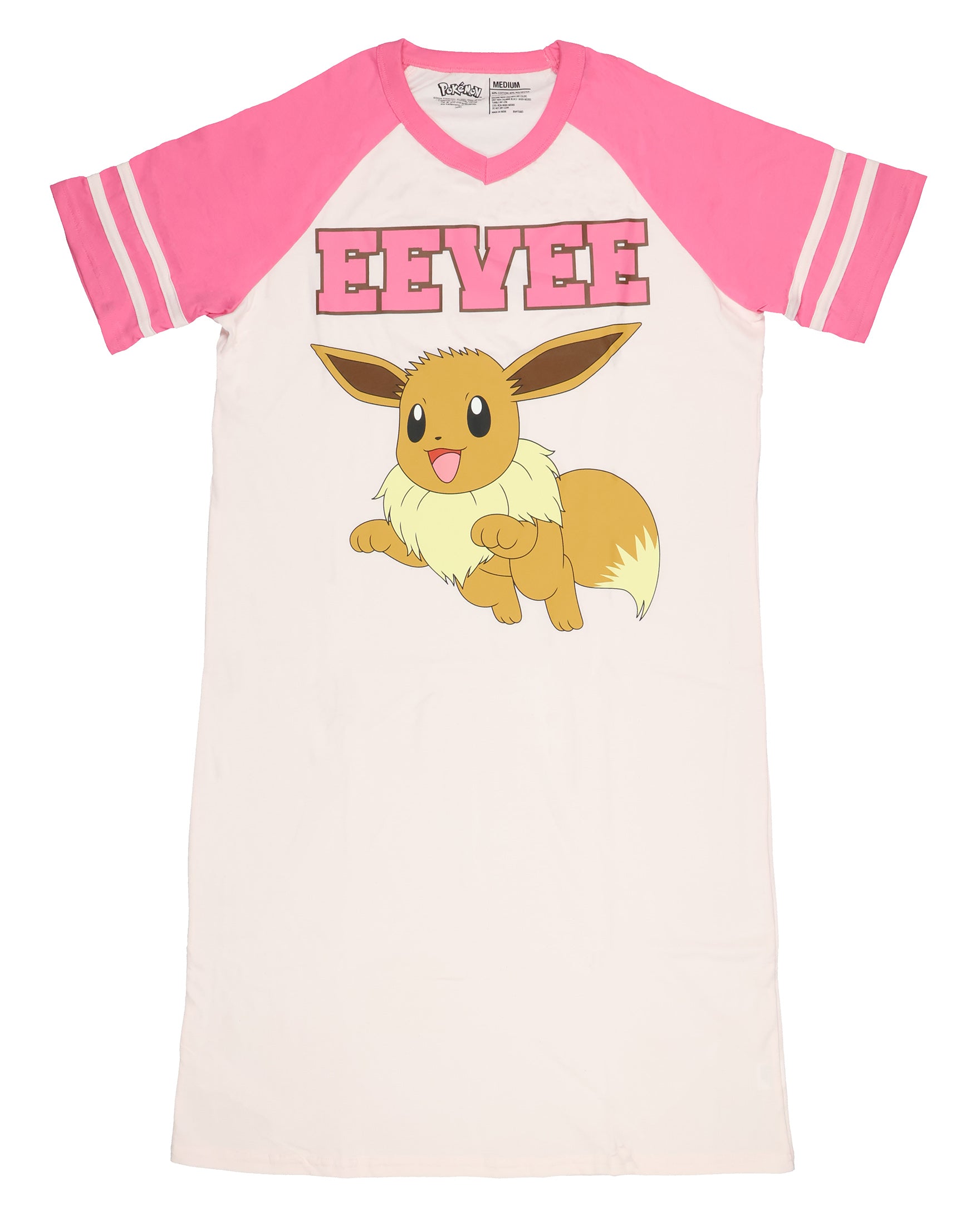 Pokemon Pajama Women's Eevee Varsity Raglan Sleep Shirt V-Neck Nightgown (M)