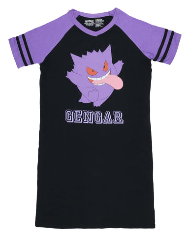 Pokemon Pajama Women's Gengar Varsity Raglan Sleep Shirt V-Neck Nightgown (L)