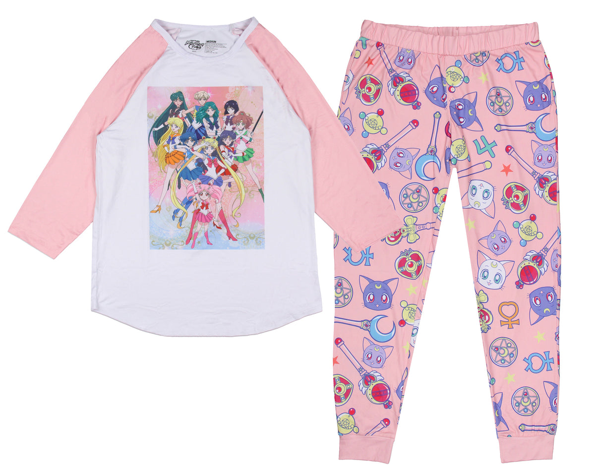 Sailor Moon Merch Women's Character Poster Raglan Jogger Pajama Set