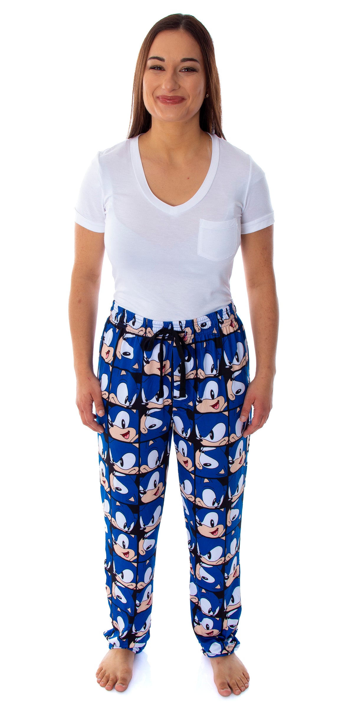 Sonic The Hedgehog Men's Allover Face Pattern Sleep Lounge Pajama Pants