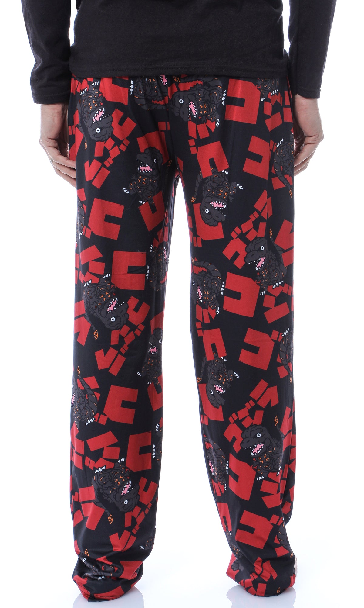 Godzilla Men's Character And Japanese Script Allover Pattern Pajama Pants