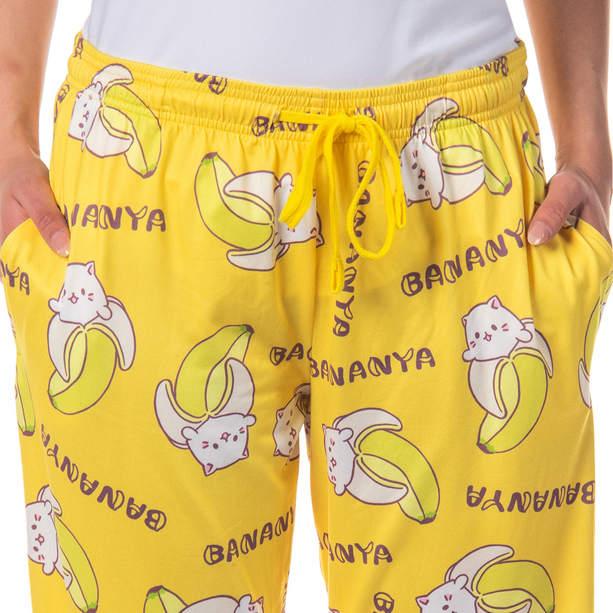 Bananya Women's Bananya Cat and Title All Over Print Lounge Pajama Pants