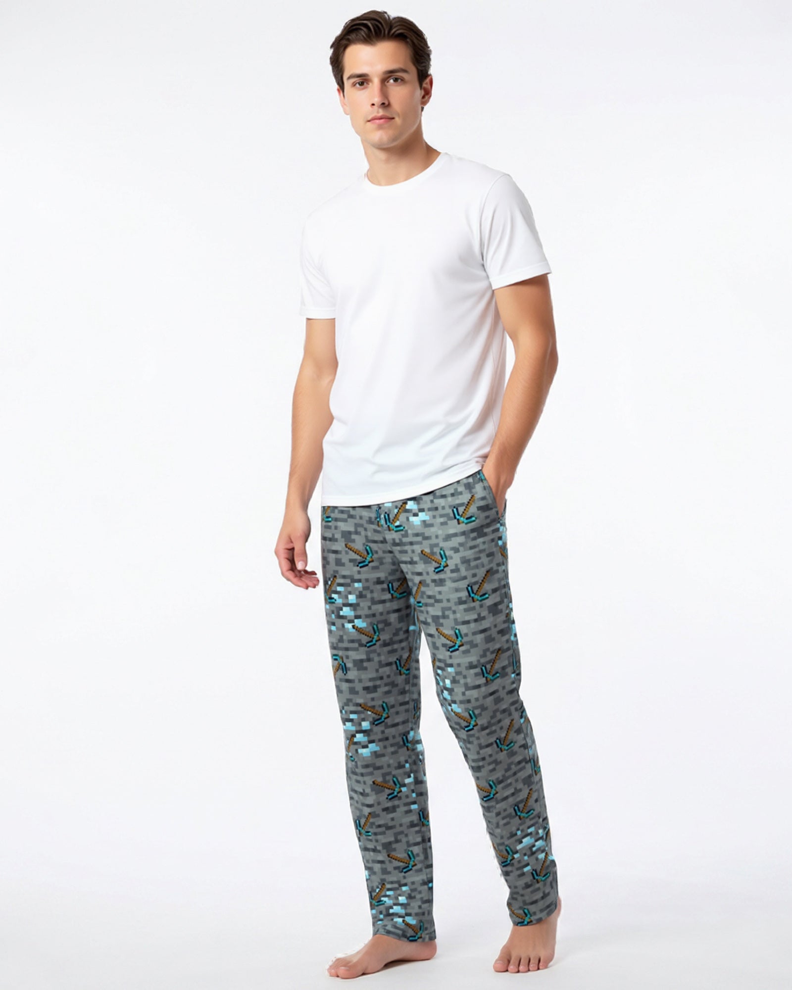 Minecraft Pajama Pants For Men Digging For Diamonds Pickaxe Sleep Bottoms