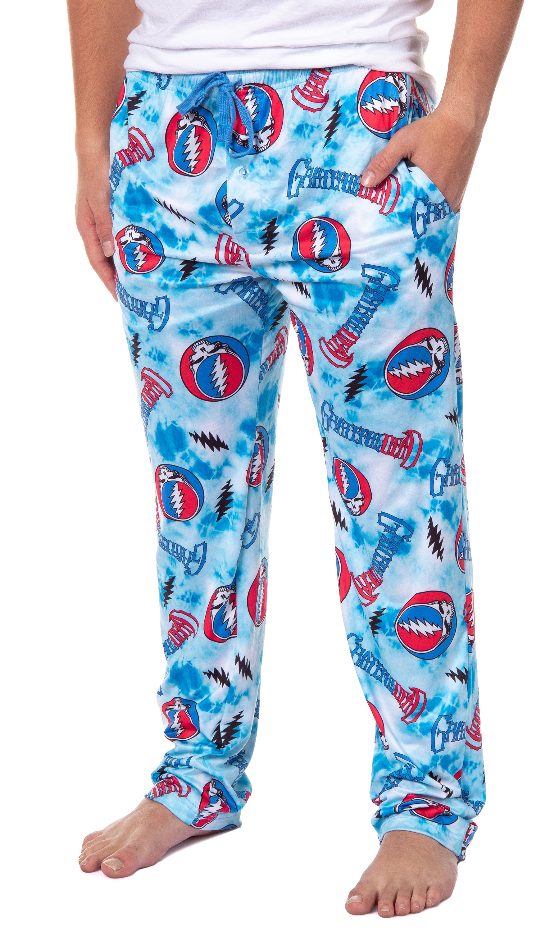 Grateful Dead Men's Steal Your Face Blue Tie Dye Adult Lounge Pajama Pants