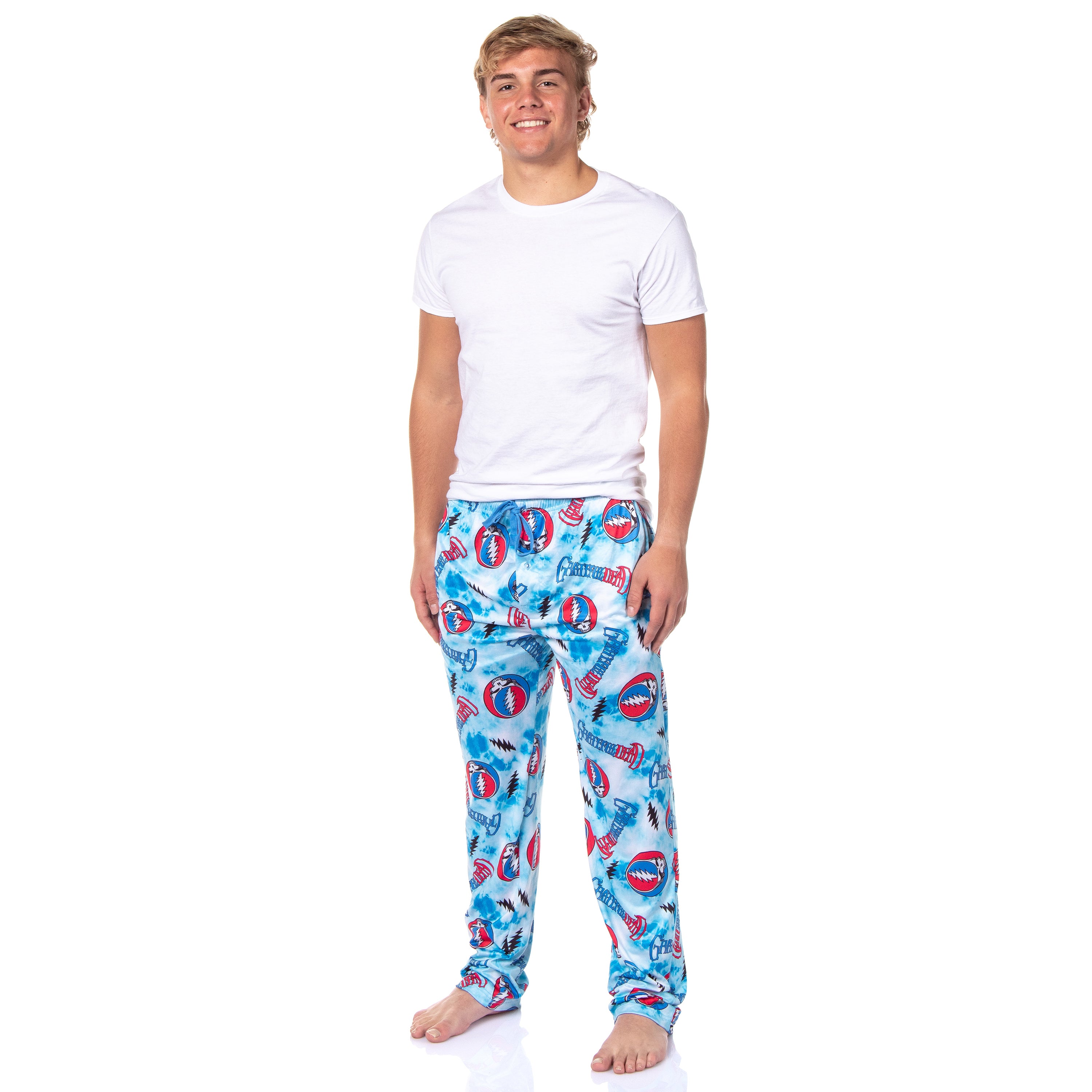 Grateful Dead Men's Steal Your Face Blue Tie Dye Adult Lounge Pajama Pants
