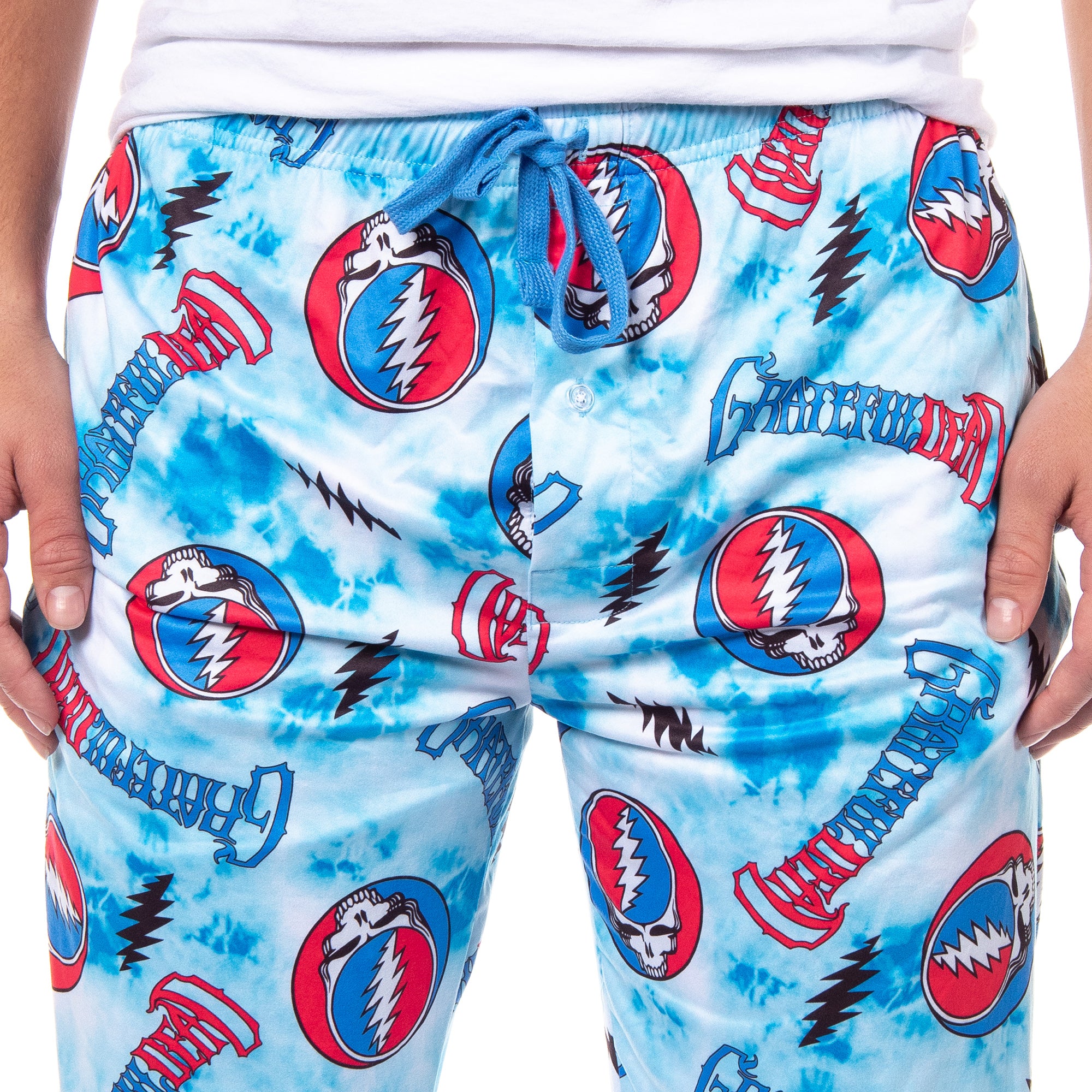 Grateful Dead Men's Steal Your Face Blue Tie Dye Adult Lounge Pajama Pants