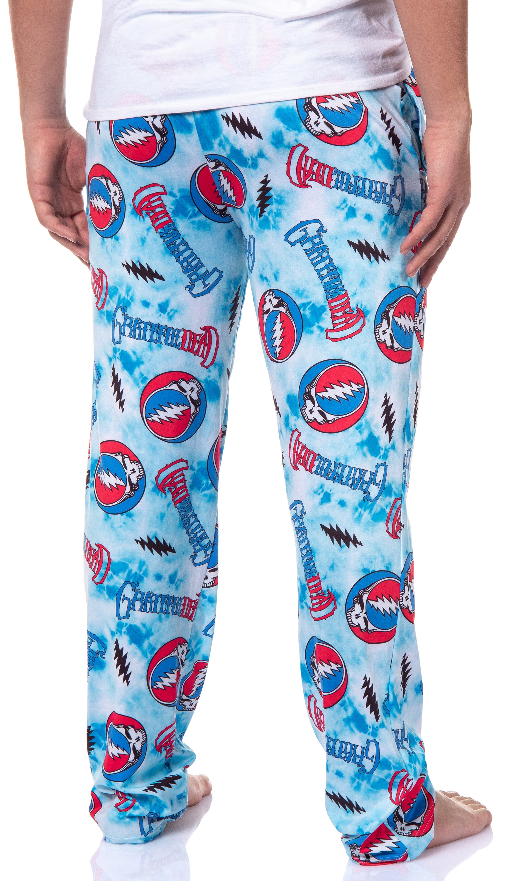 Grateful Dead Men's Steal Your Face Blue Tie Dye Adult Lounge Pajama Pants