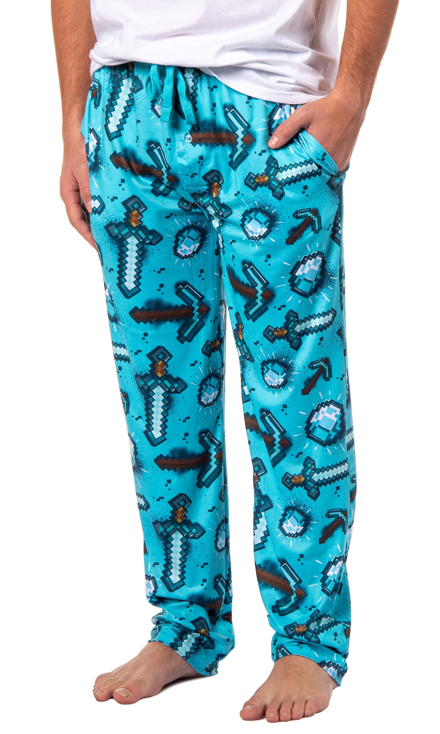 Men's Minecraft Pajama Pants Diamond Art Pickaxe And Sword Sleep Pants