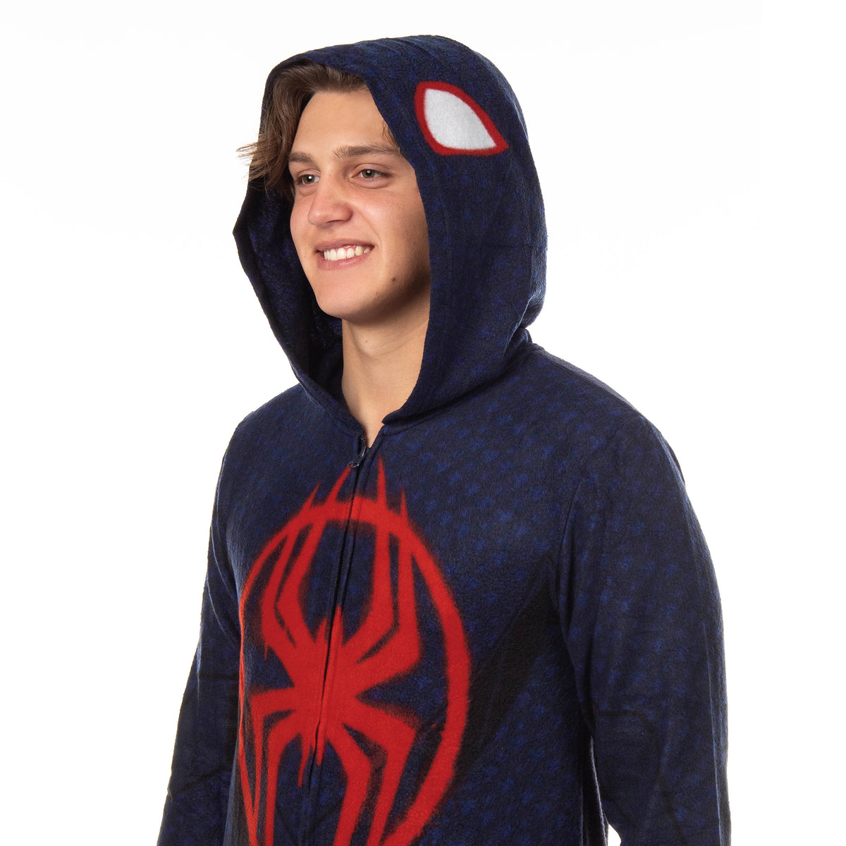 Marvel Spider-Man Miles Morales Union Suit Adult One Piece Hooded Pajamas