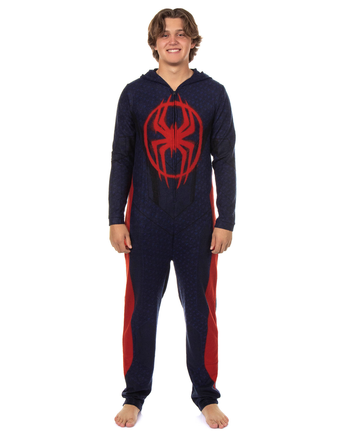 Marvel Spider-Man Miles Morales Union Suit Adult One Piece Hooded Pajamas