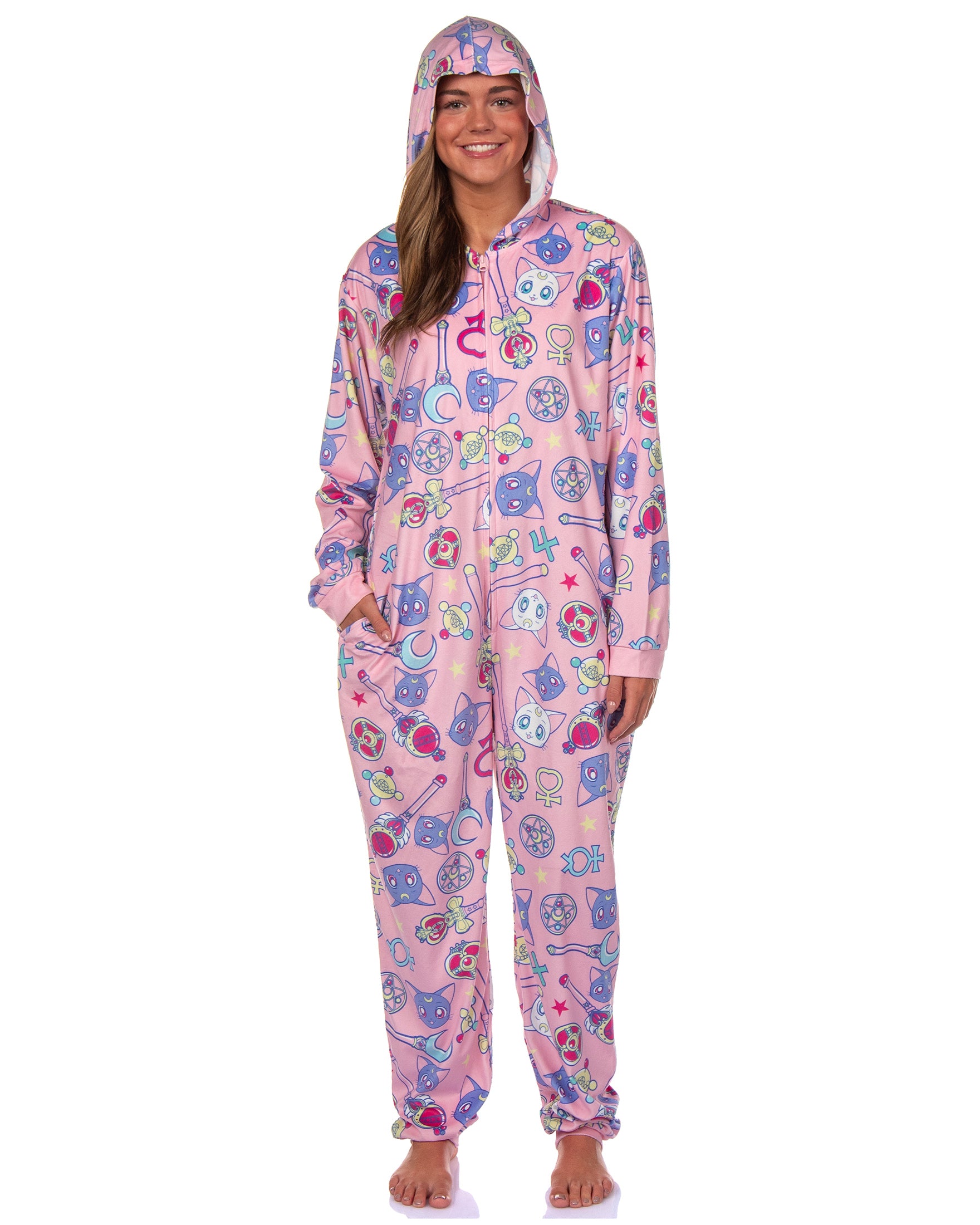 Sailor Moon Women's Series Inspired Hooded Zip Up Footless Union Suit (S/M)