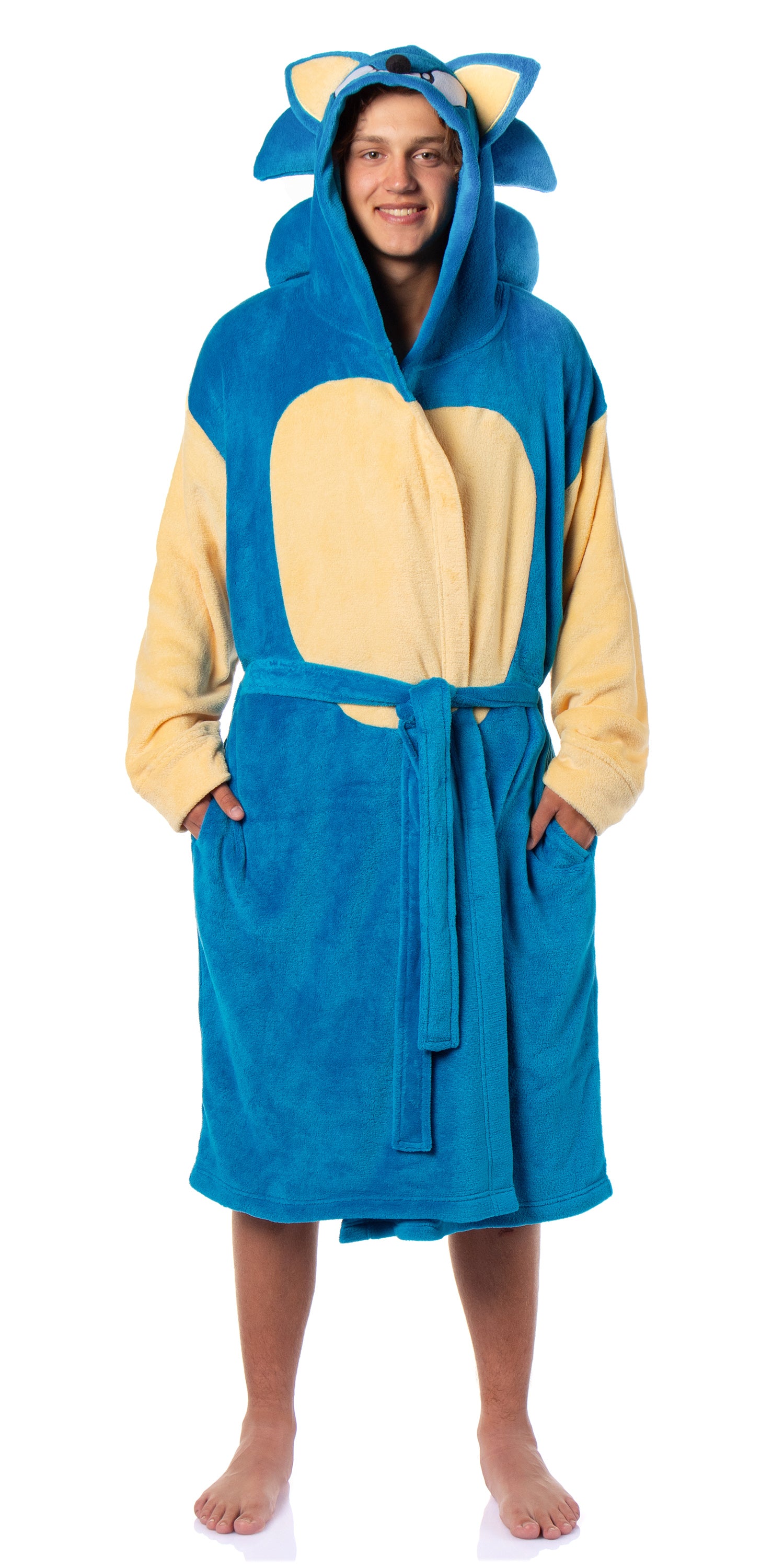Sonic The Hedgehog Adult Plush Fleece Hooded Bathrobe