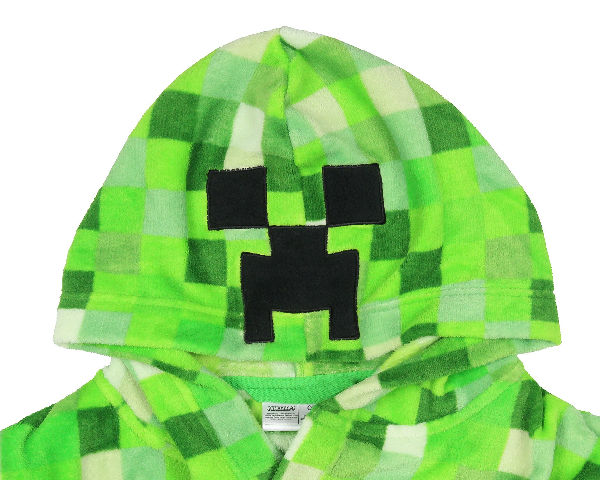 Minecraft Men's Pixelated Creeper Soft Fleece Hooded Bathrobe