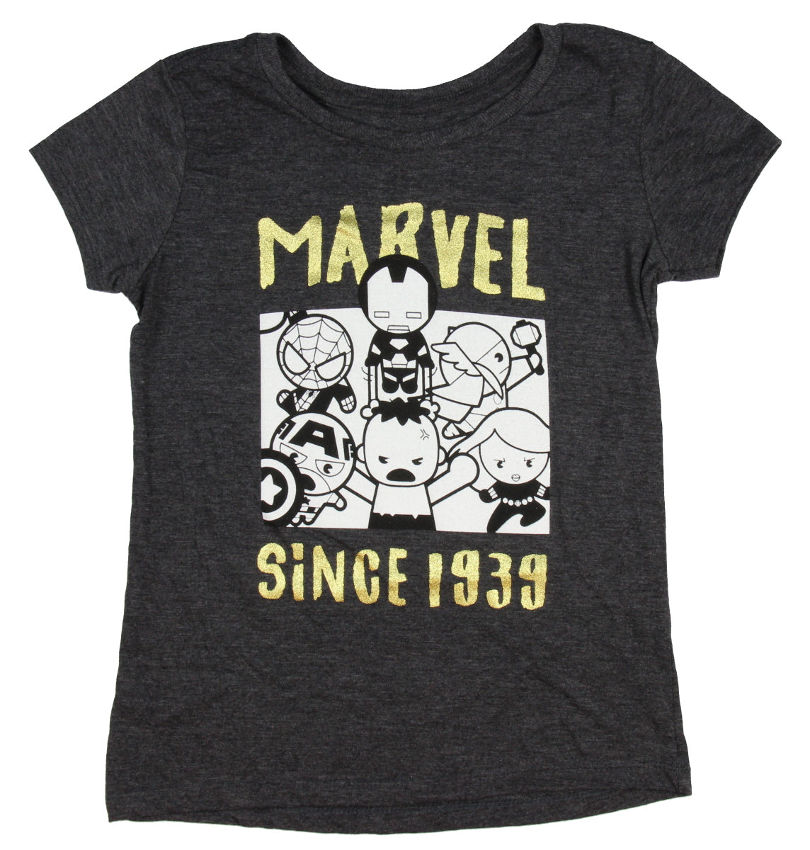 Marvel Comics Avengers Girls' Shirt Since 1939 Gold Foil Script T-Shirt