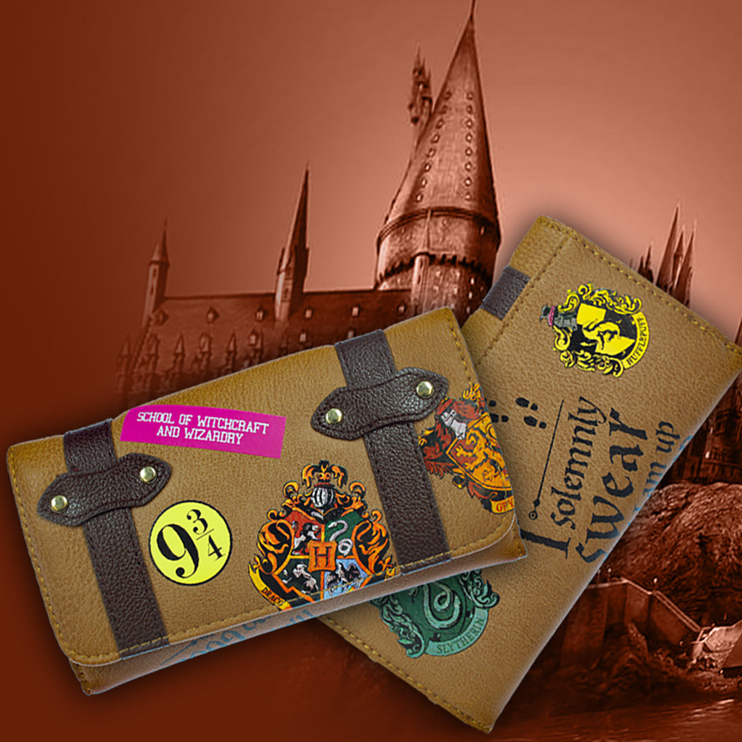 Harry Potter Hogwarts School Trunk Inspired Snap Closure Trifold Wallet