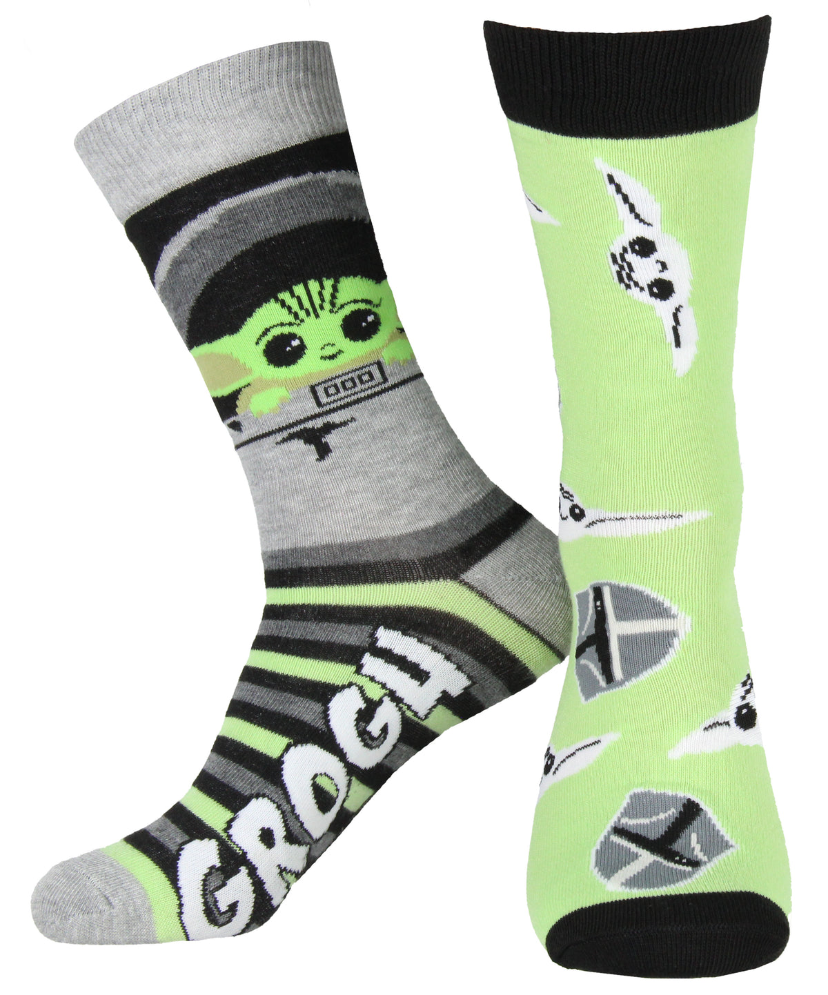 Star Wars The Mandalorian Baby Yoda Grogu and Mando Adult Crew Socks 2 Pair