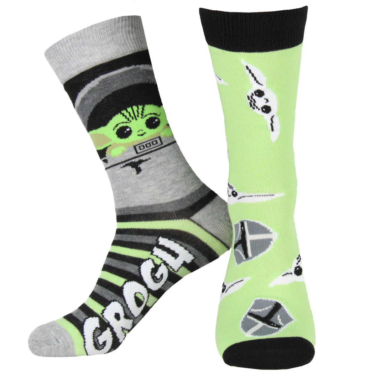 Star Wars The Mandalorian Baby Yoda Grogu and Mando Adult Crew Socks 2 Pair