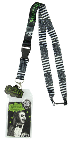 Beetlejuice Never Trust The Living Lanyard ID Holder, Rubber Charm And Sticker