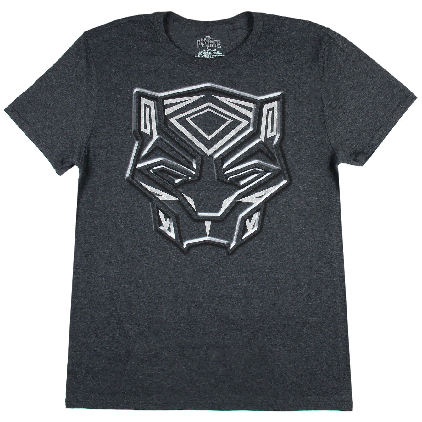 Black Panther Men's Silver Metallic Ink Tribal Logo Adult Superhero T-Shirt