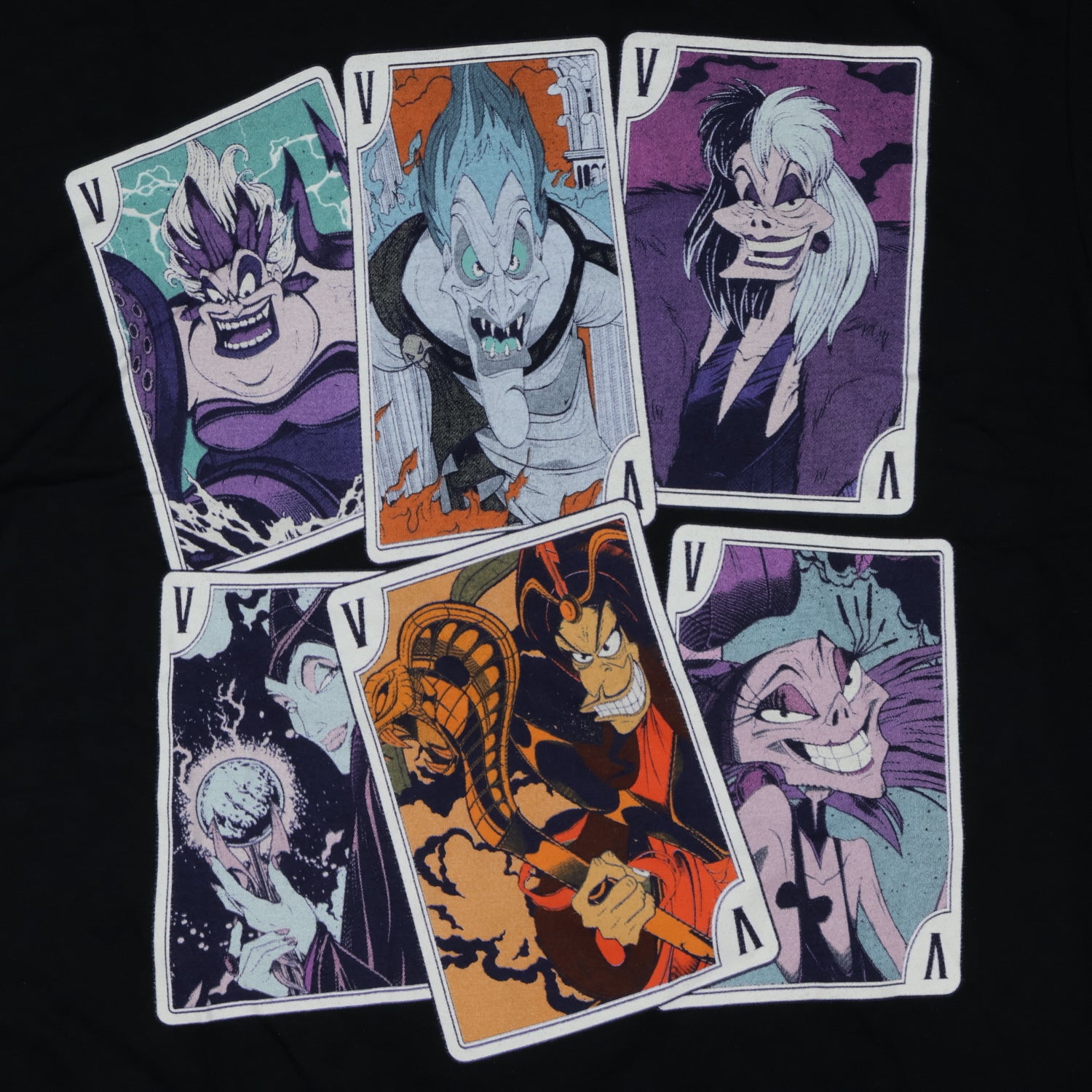 Disney Villains Character Playing Cards Design Short Sleeve T-Shirt (XL)