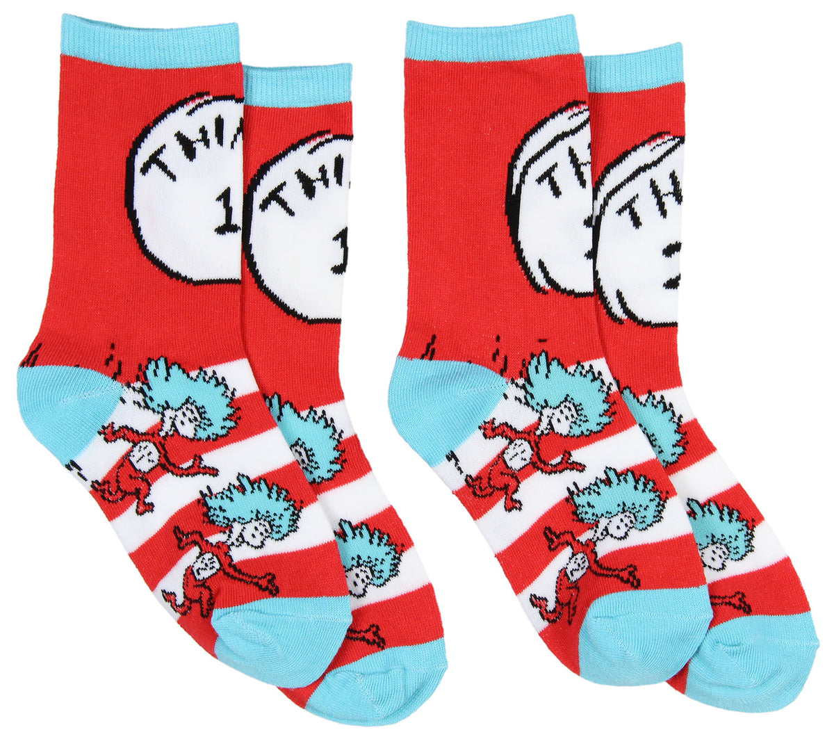 Dr. Seuss Socks Kids Cat In The Hat THING ONE THING TWO Pack Crew Socks Boys Girls
