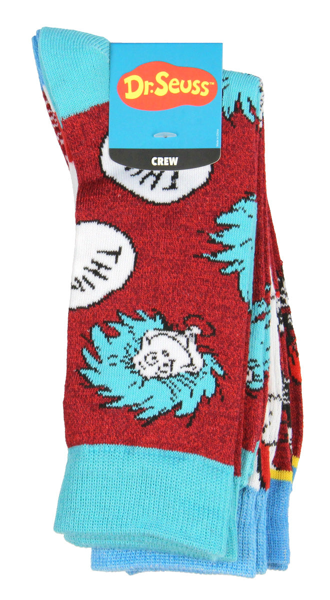 Dr. Seuss Socks Adult Cat In The Hat THING ONE THING TWO 3 Pack Mid-Calf Crew Socks