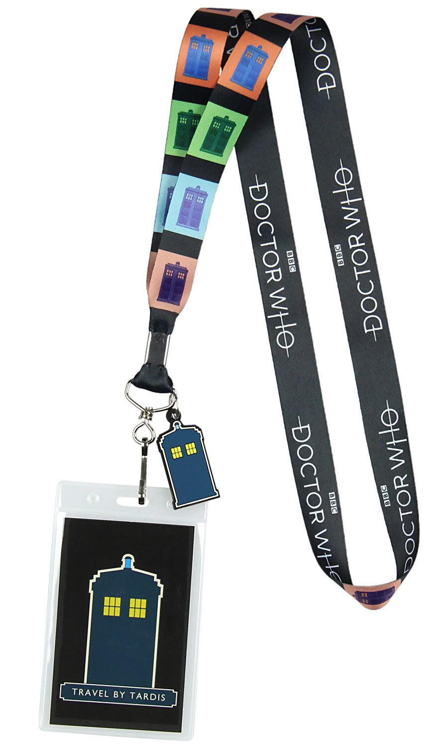 Doctor Who Lanyard ID Badge Holder Travel By Tardis Lanyard w/ Charm