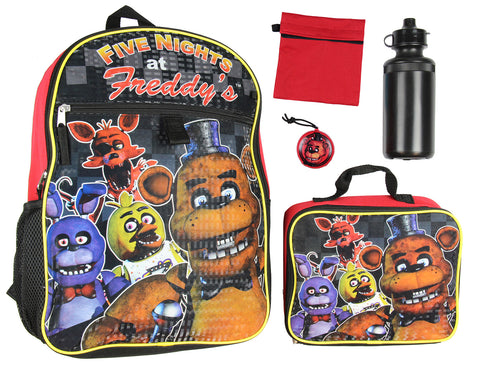 Five Nights At Freddy's 16" School Backpack Lunch Box Water Bottle 5pc Set