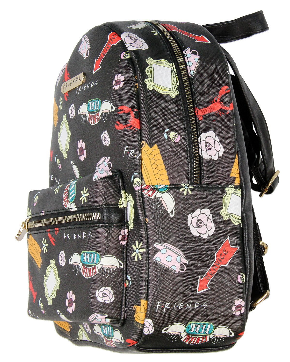 Friends TV Show Allover Toss Print Faux Saffiano Leather Mini Backpack Bag 11"