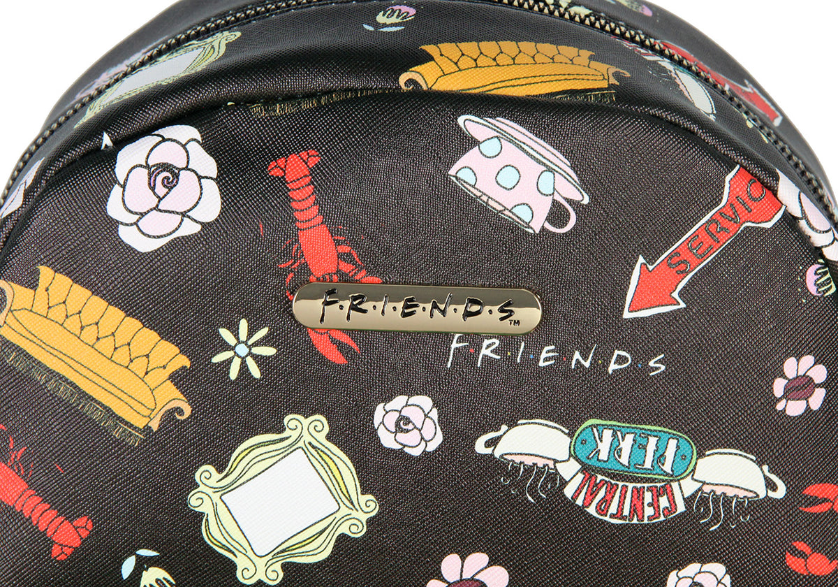 Friends TV Show Allover Toss Print Faux Saffiano Leather Mini Backpack Bag 11"