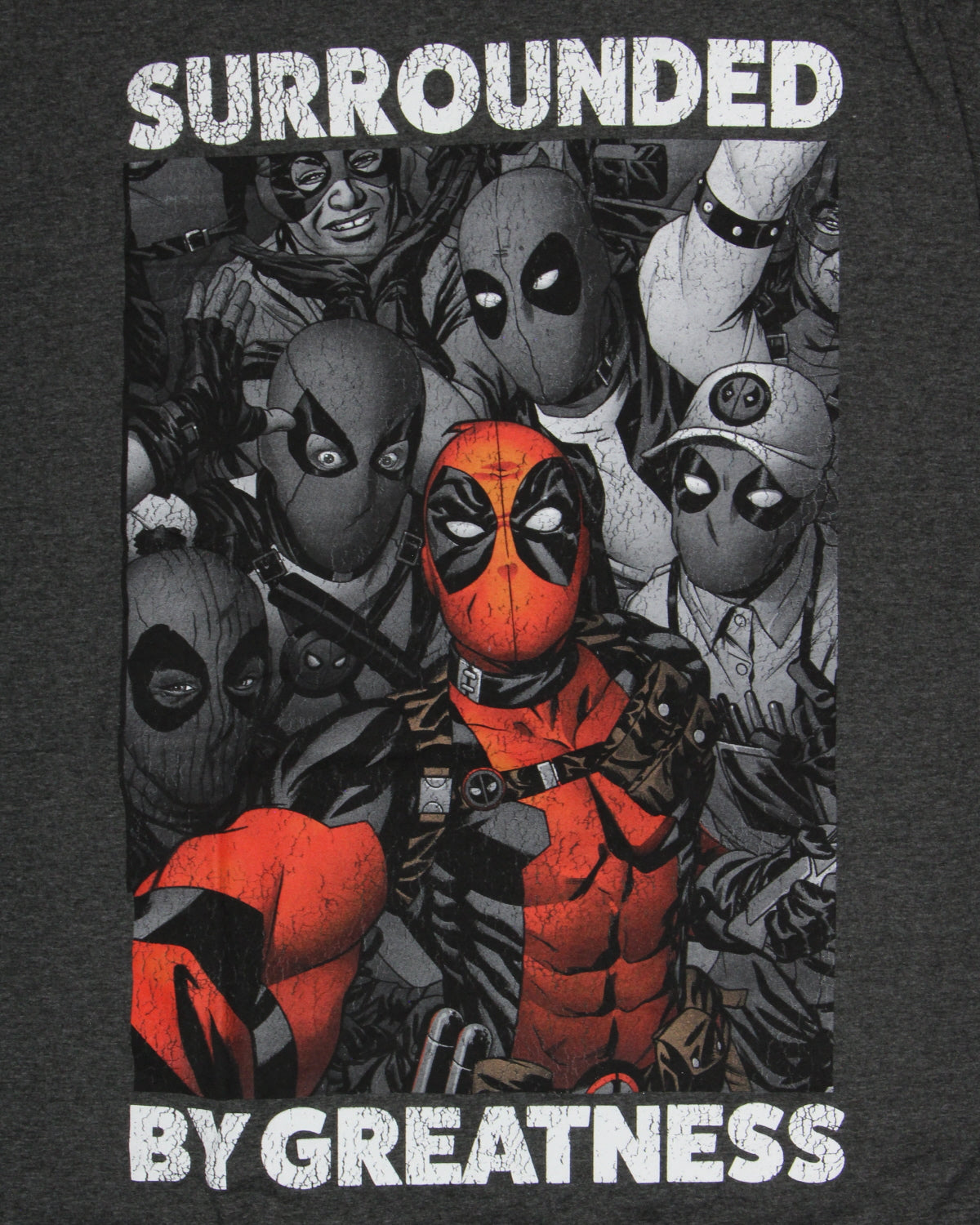 Marvel Men's Deadpool Surrounded By Greatness Crackle Design T-Shirt