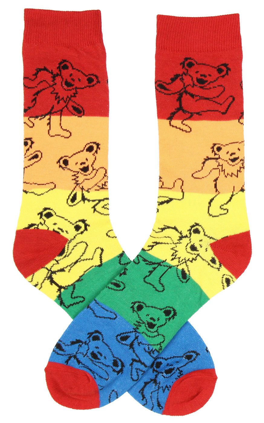 Grateful Dead Steal Your Face and Rainbow Bear Adult Crew Socks 2 Pair