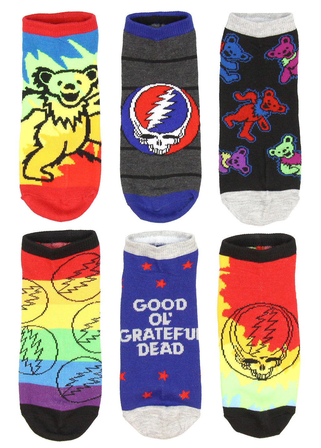 Grateful Dead Socks Adult Dancing Bears And Steal Your Face 6 Pack Ankle Socks