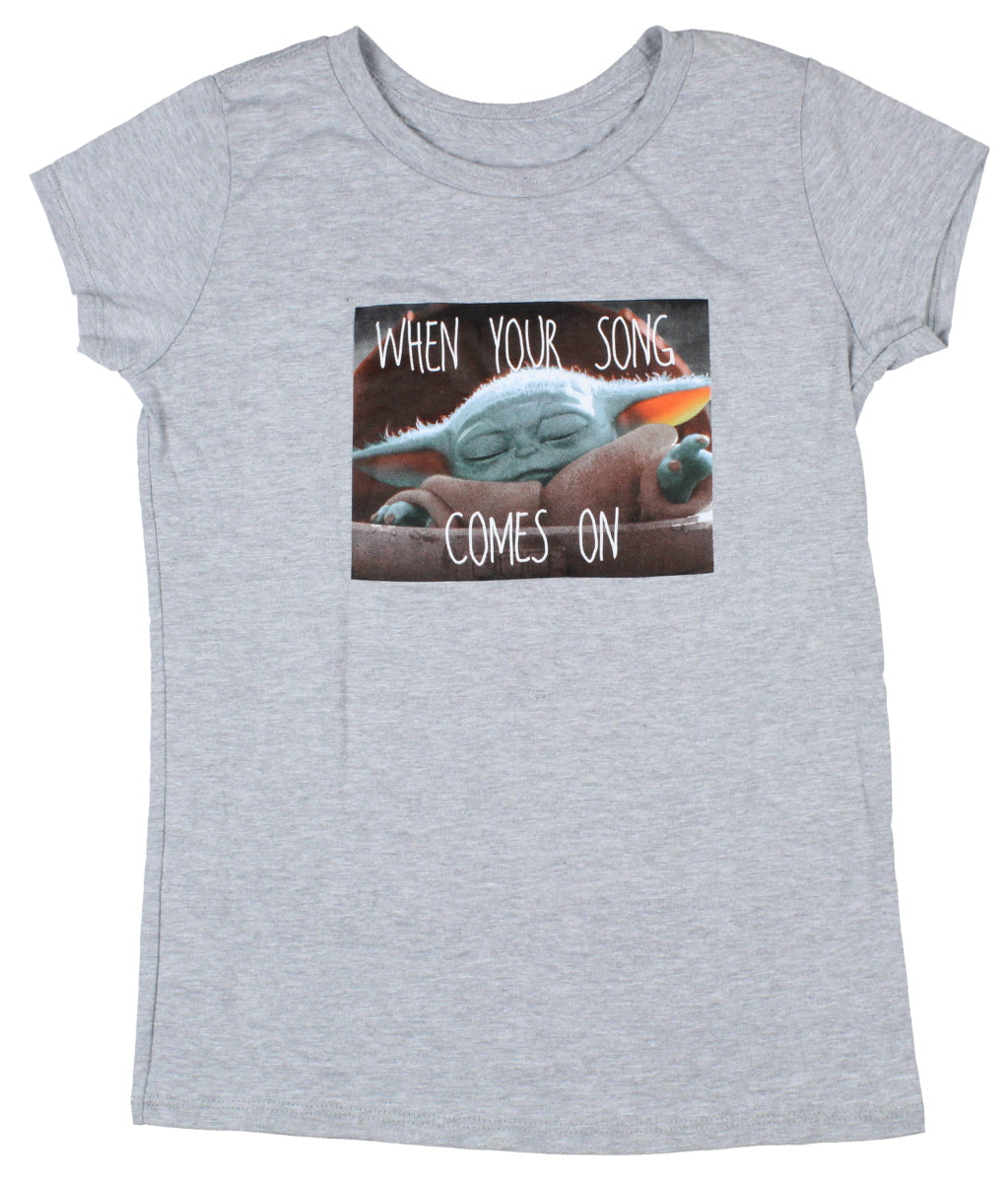 Star Wars Girls' Shirt The Mandalorian Baby Yoda Your Song Comes On T-Shirt