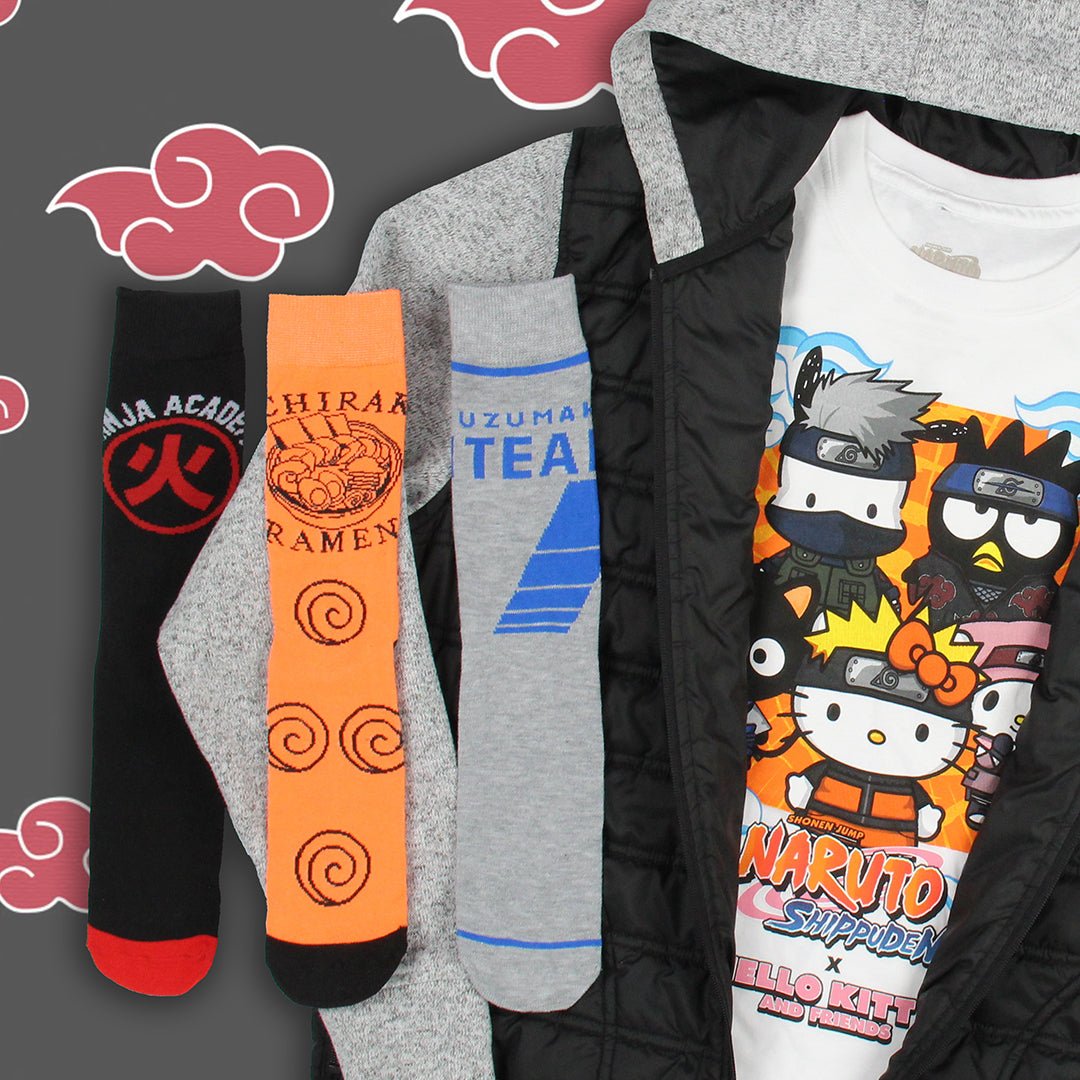 Naruto Shippuden Collection Men's Ichiraku Ramen Ninja Academy 3 Pair Crew Socks