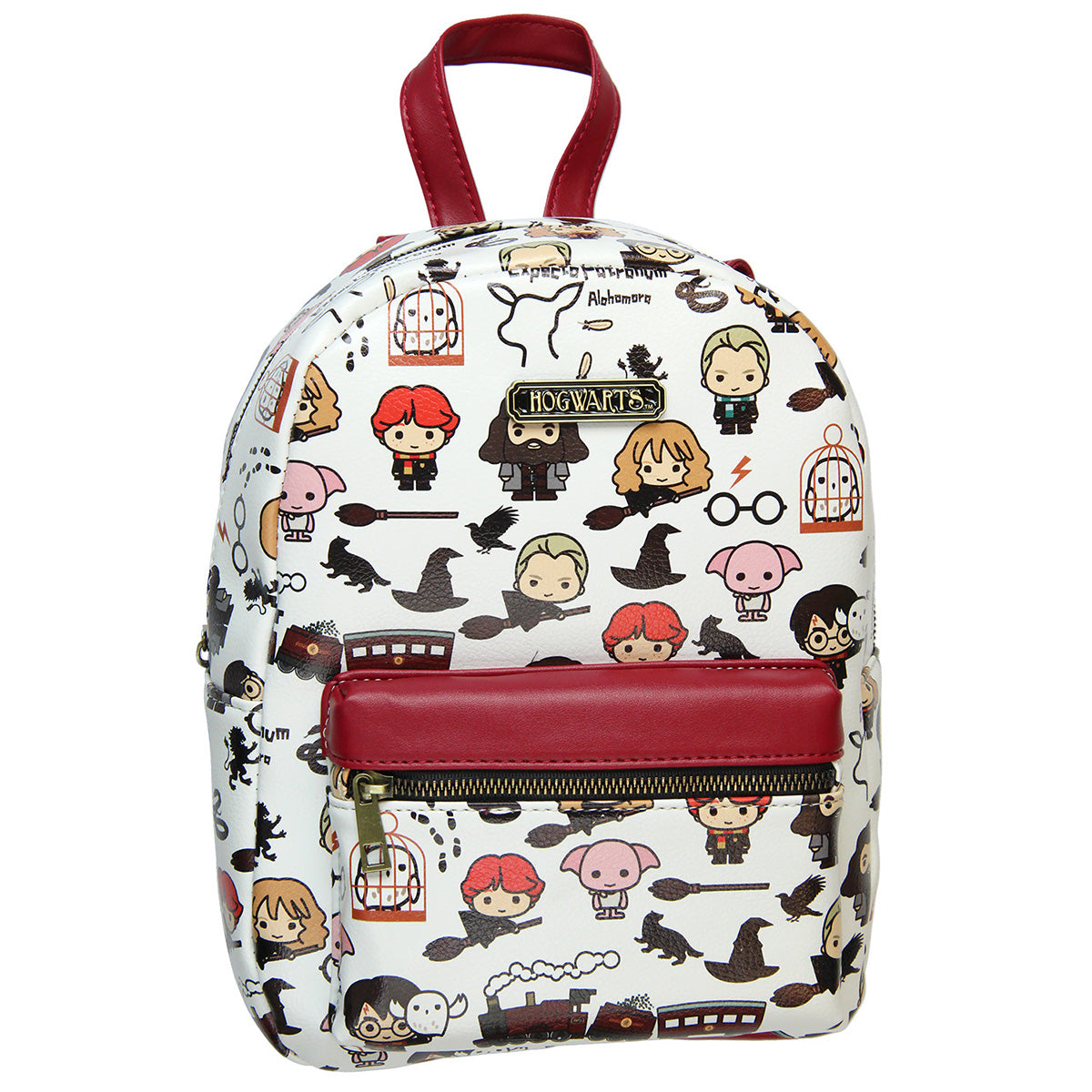 Harry Potter Allover Chibi Character Pattern Faux Leather Tote Bag Mini Backpack 11"