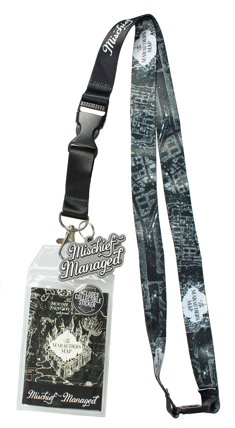 Harry Potter Mischief Managed Marauders Map ID Lanyard Badge Holder With 2" Charm Pendant And Collectible Sticker