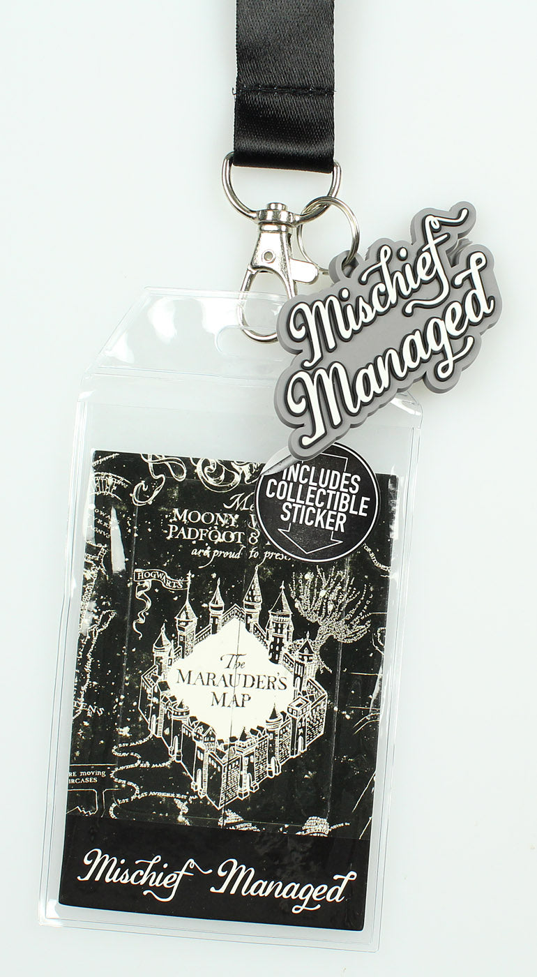 Harry Potter Mischief Managed Marauders Map ID Lanyard Badge Holder With 2" Charm Pendant And Collectible Sticker