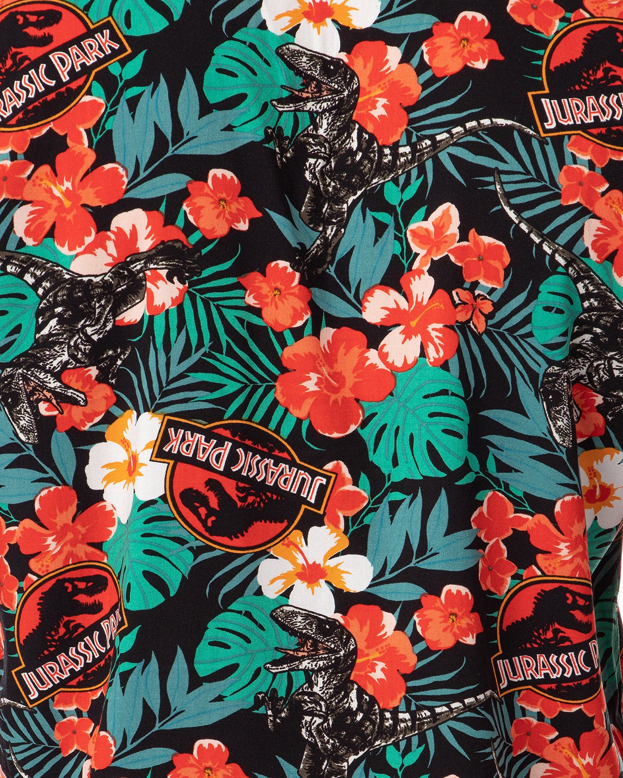 Jurassic Park Men's Velociraptor Dinosaur Floral Hawaiian Button Up Shirt Adult