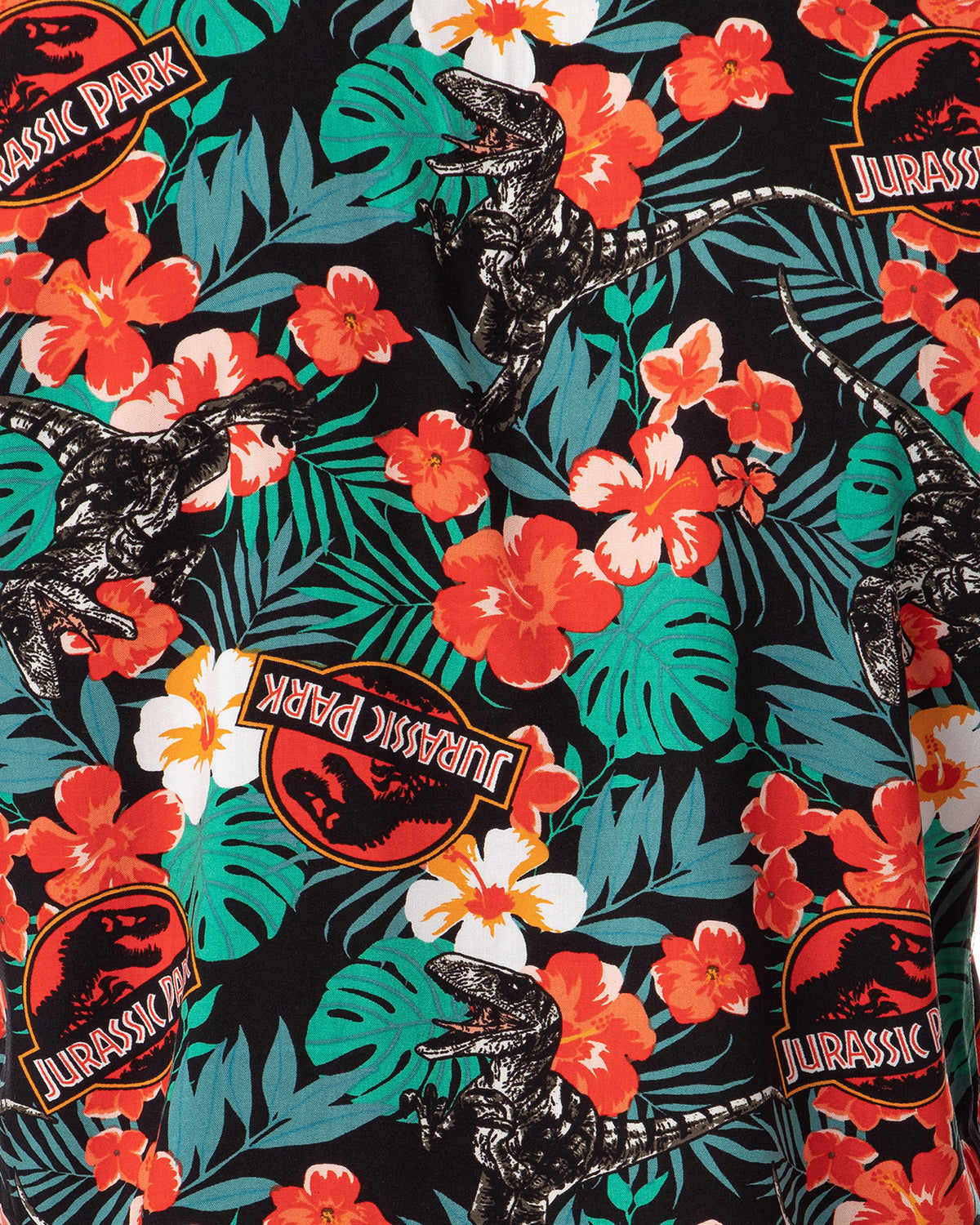 Jurassic Park Men's Velociraptor Dinosaur Floral Hawaiian Button Up Shirt Adult