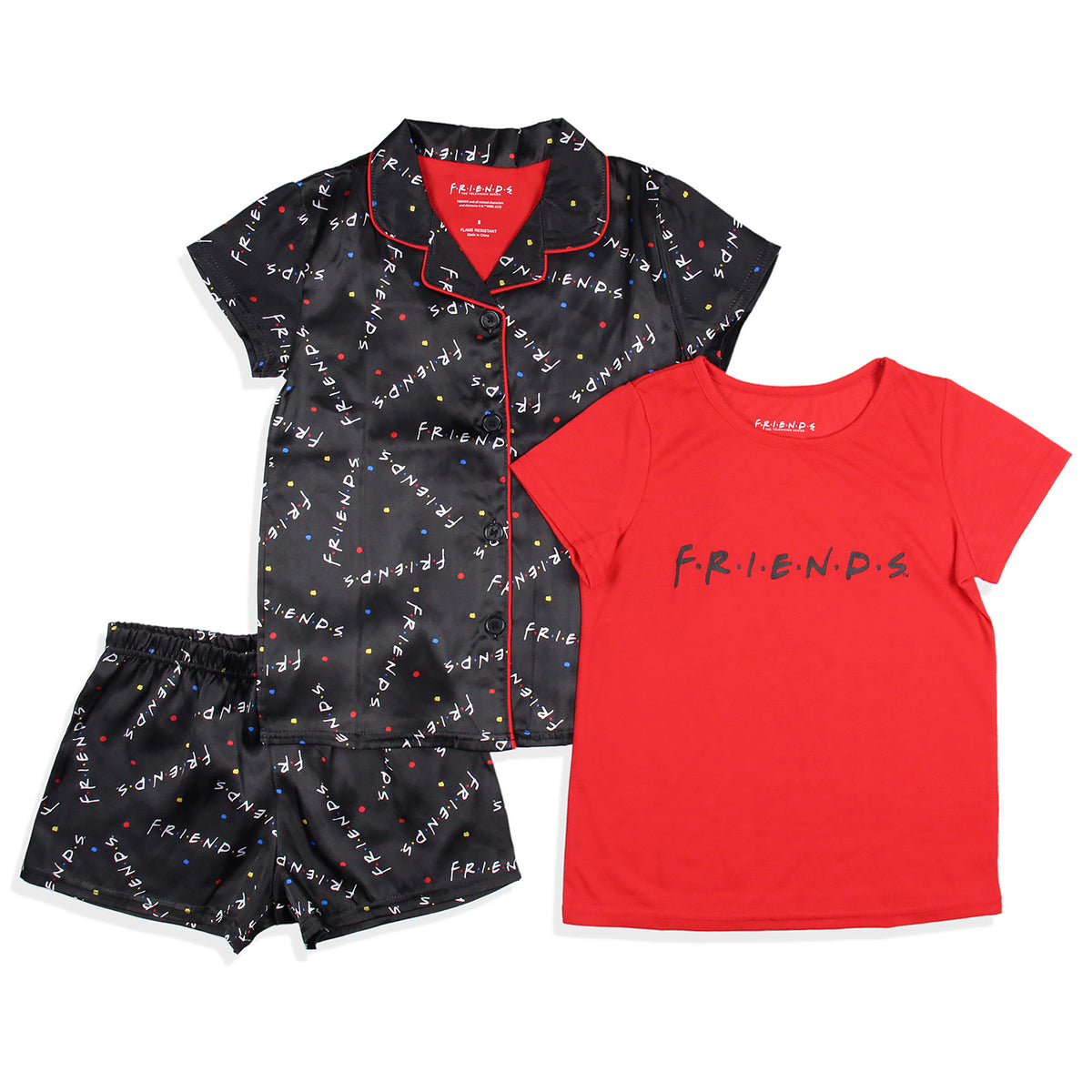Friends TV Show Girls' TV Series Logo 3 Piece Pajama Shortie Lounge Set