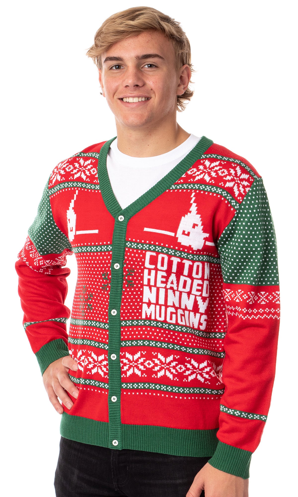 ELF The Movie Men's Cotton Headed Ninny Muggins Ugly Sweater for Christmas